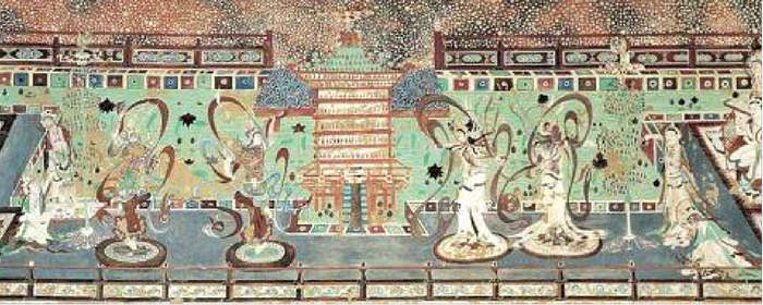 莫高窟第220窟壁画中的长安上元灯会场景