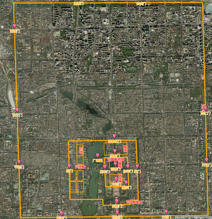 元大都布局与卫星图对比（图片来自网络）