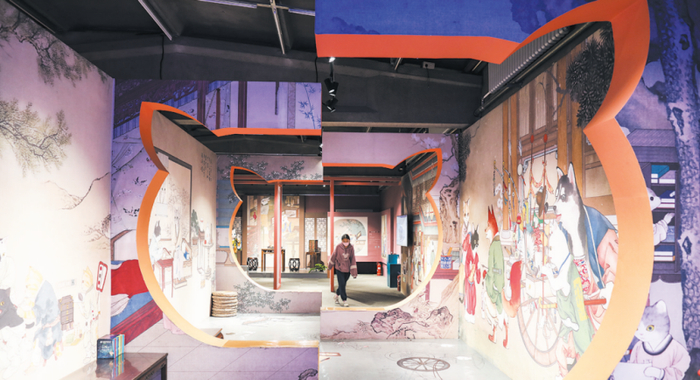 ▲3月19日，观复博物馆倾力打造的“好奇·Miao——观复猫钻进古画说起居”展览。新京报记者 浦峰 摄