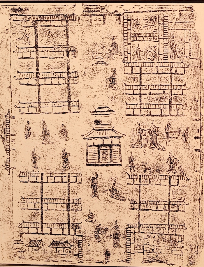 汉代画像石中的鼓楼位置和东西向分布的街市