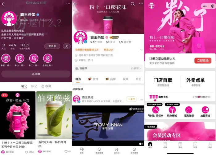 霸王茶姬在全平台同步更换粉色视觉