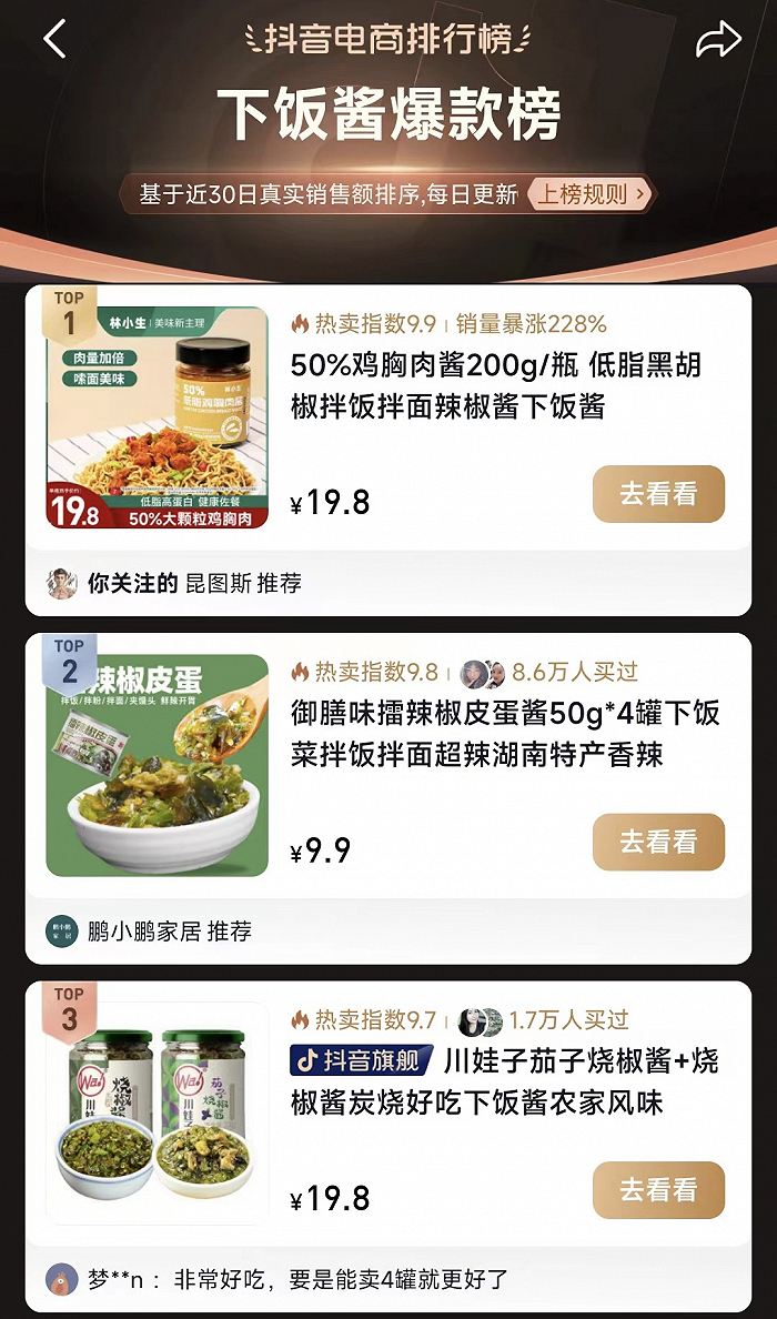 林小生开创鸡胸肉酱品类，迅速登上抖音电商爆款榜