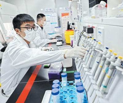 苏州工业园区内的生物医药企业在前沿科技领域奋力攻关。图为信达生物国清院的科研人员在实验室进行新药研发。杨 岛摄