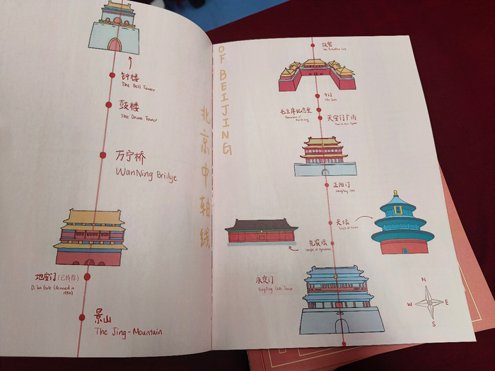 耿雪霰独立编辑制作的手册《发现·北京中轴线》。新京报记者 叶红梅 摄