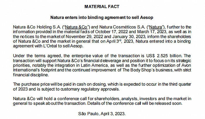 图片截自Natura&Co集团官网