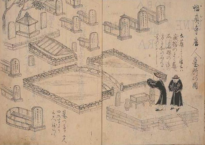 长崎悟真寺唐人墓所之图，日本京都大学藏写本《崎阳唐馆交易图》