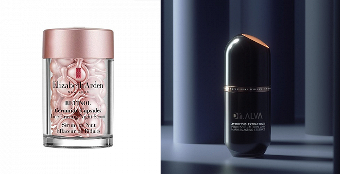 伊丽莎白雅顿粉胶囊（左）、瑷尔博士“闪充”精华（右）