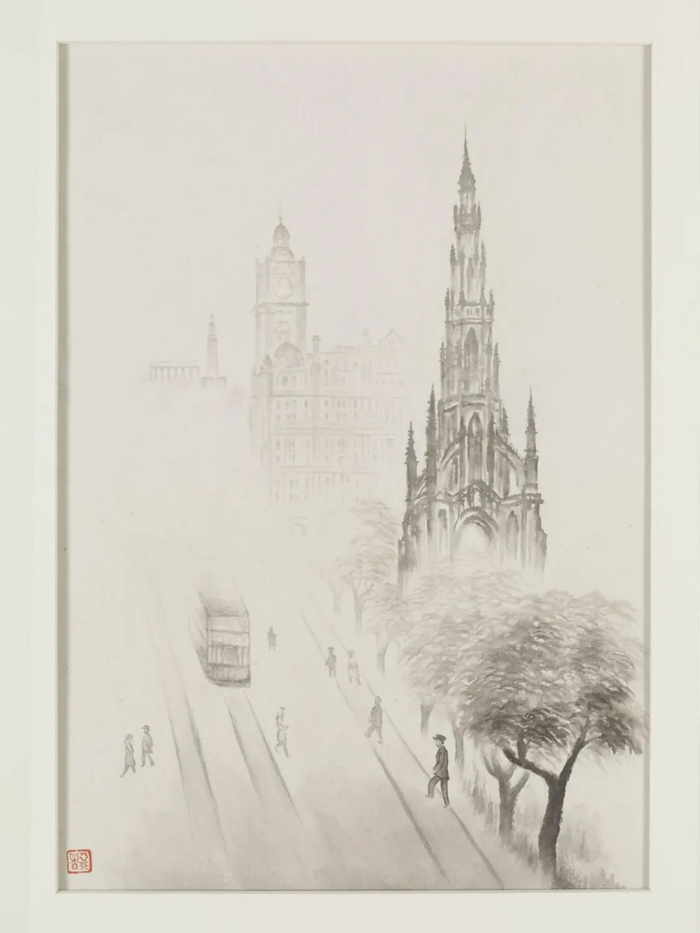 大雾中鸟瞰王子街道，蒋彝 ©️ V&A Museum 