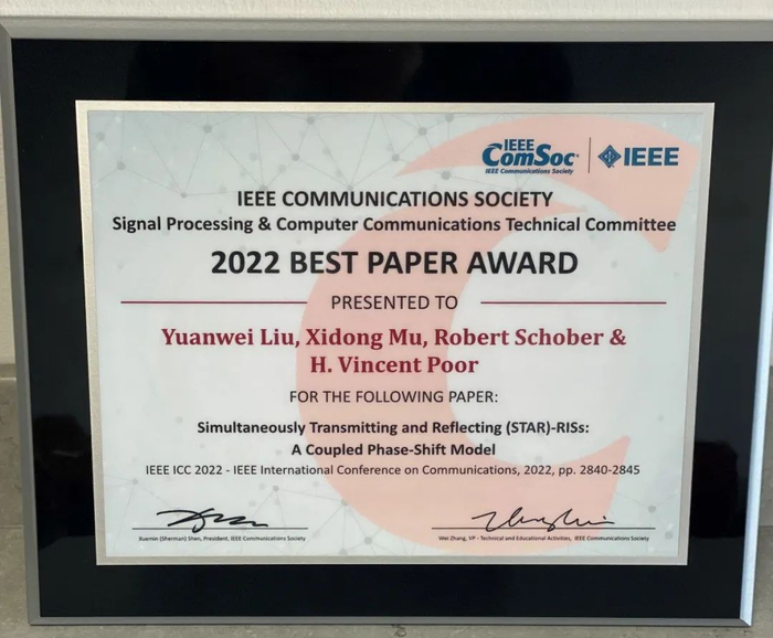 图 | 2022 年 IEEE 通信信号处理与计算技术委员会的最佳论文奖