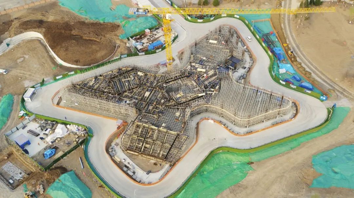 柳林公园一期内的生态科技馆主体施工。（照片由天津设计之都城市发展有限公司提供）