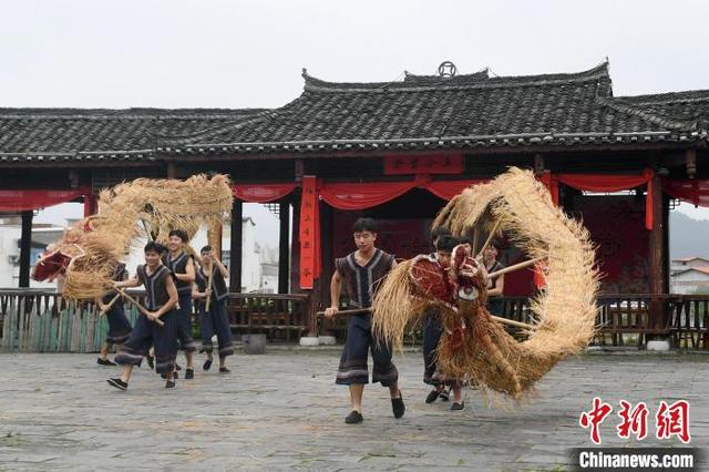 图为仫佬族民众在舞草龙。 廖光福 摄 