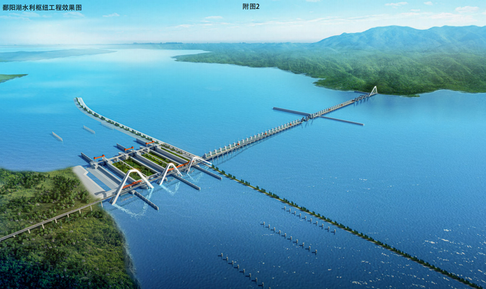 鄱阳湖水利枢纽工程效果图。 图片来源：工程环评报告书