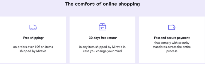 Miravia优惠的物流、退换货等服务，图片来自官网