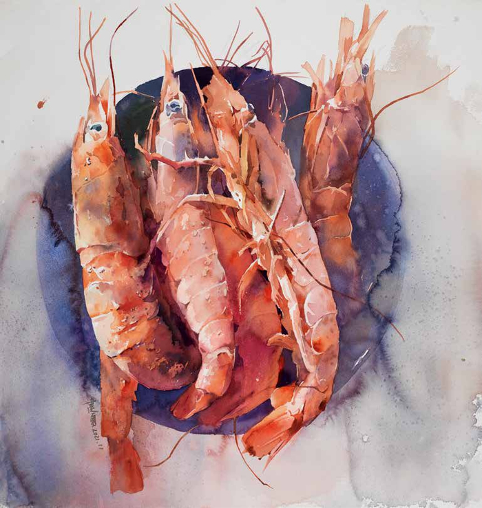 《冷虾干》2021 纸本水彩  60×60cm