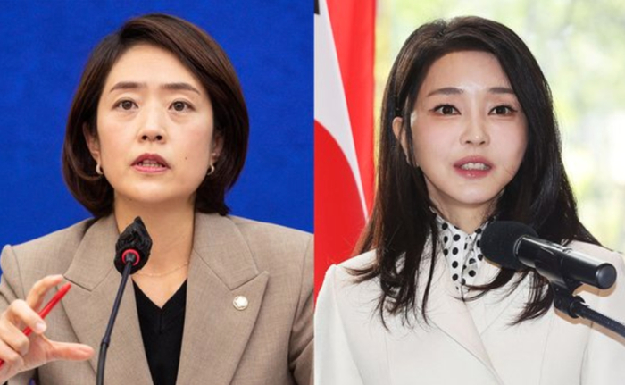 共同民主党最高委员高旼廷（左）与金建希 图源：韩媒