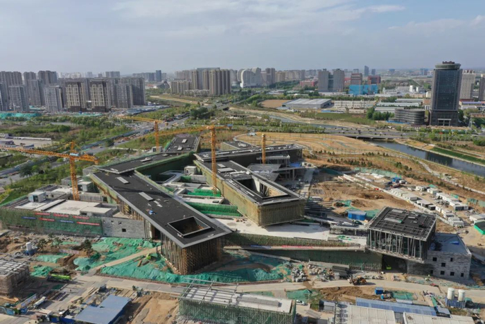 航拍正在建设中的中国古动物馆全貌。保定新闻传媒中心记者 罗大庆摄   