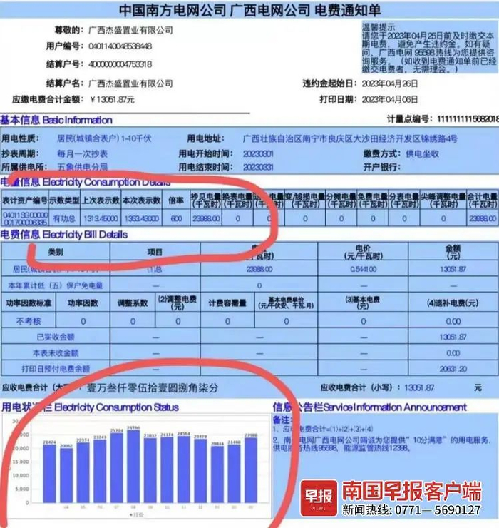 ▲业主从南方电网查询到的3月用电量。业主供图