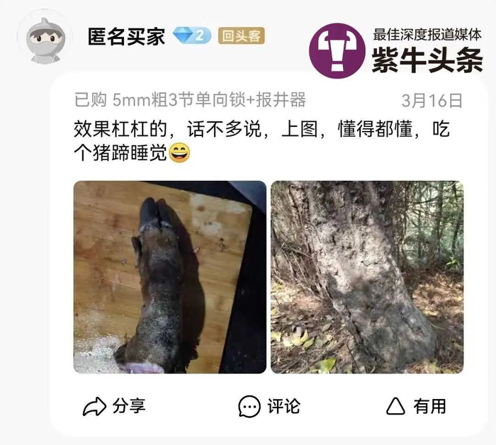 一名捕兽夹买家在商品评论中晒出的图片