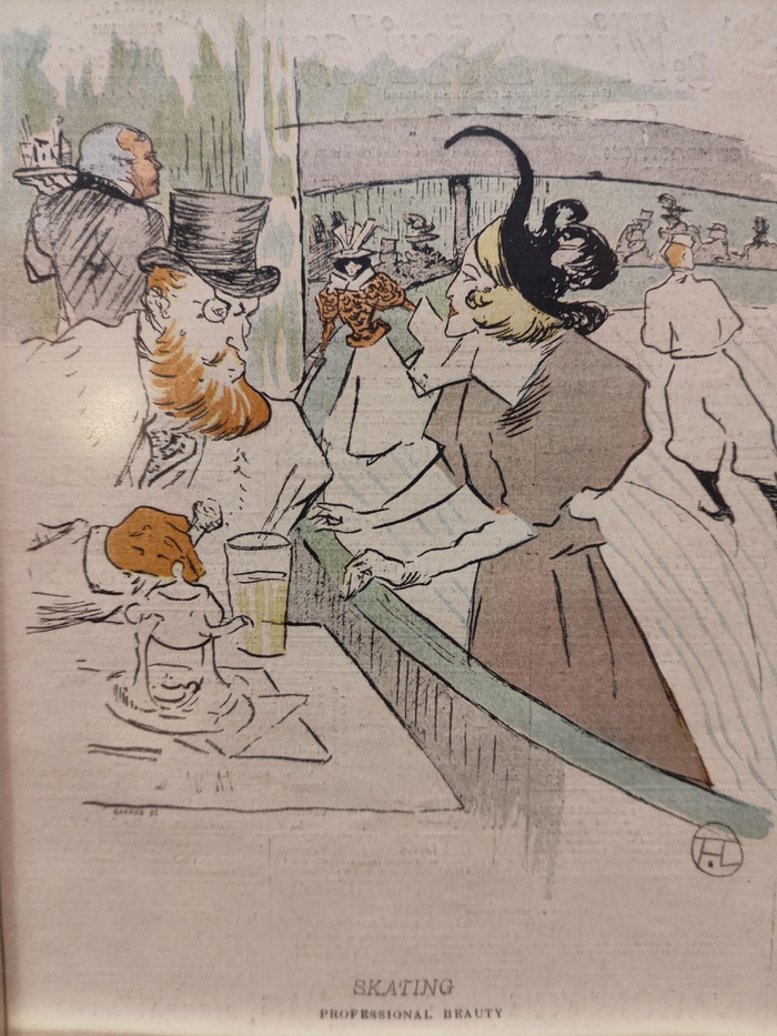 罗特列克为《笑声》创作的插画，描绘的是彼时滑冰场、剧院等的场景