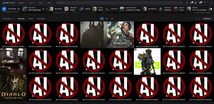 艺术家们以行动抵制AI绘画 图源：Artstation官网