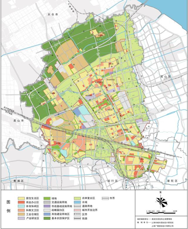 土黄色为工业仓储区。来源：《上海市嘉定区总体规划暨土地利用总体规划》