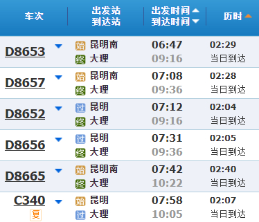 以上为部分车次