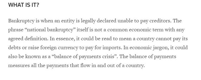 路透社对“国家破产”的介绍截图