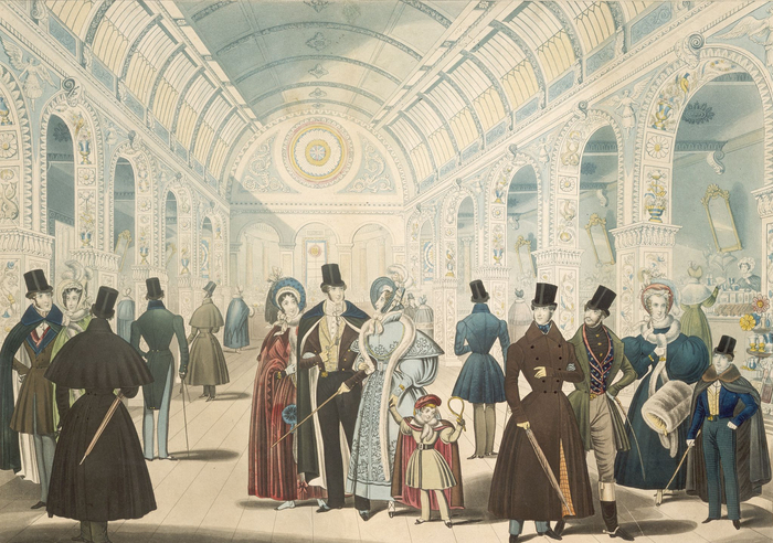 1834年，伦敦，人们在购物街游览