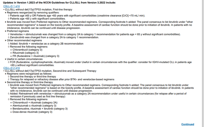 图 NCCN CLL/SLL指南更新部分截图