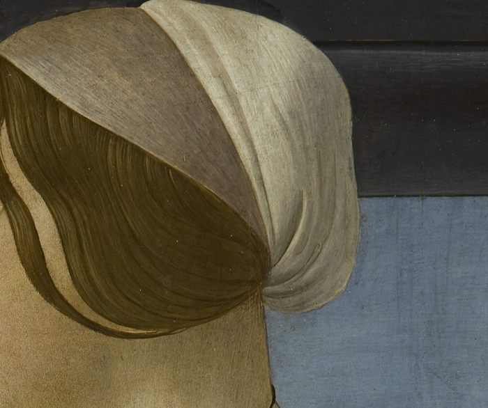 波提切利，《青年女子“西蒙内塔·韦斯普奇”的肖像》（局部）头饰