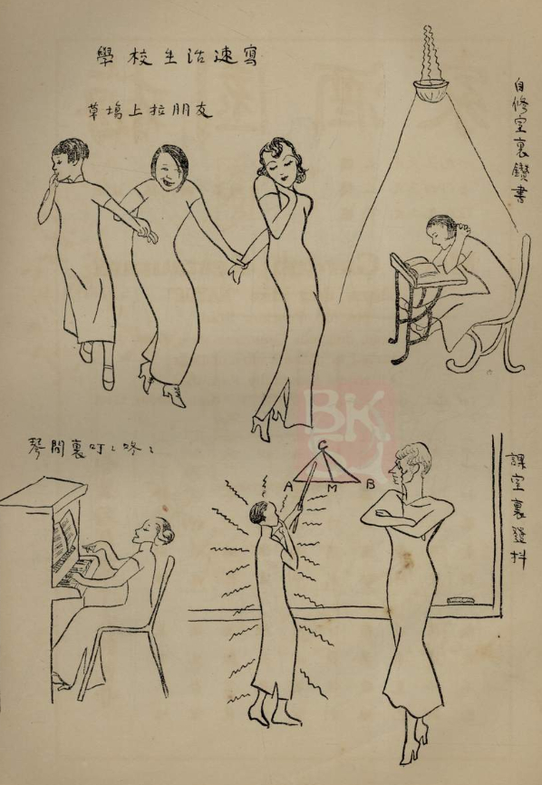 图五：1936年的《凤藻》中一组漫画“学校生活速写”