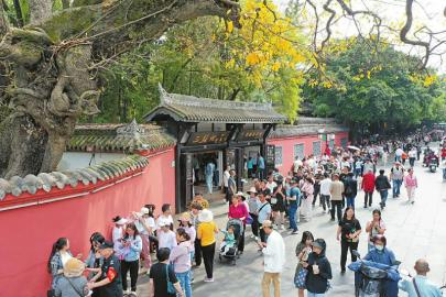 　　5月2日，眉山三苏祠迎来客流高峰，来自各地的游客走进三苏祠感受中国传统文化。