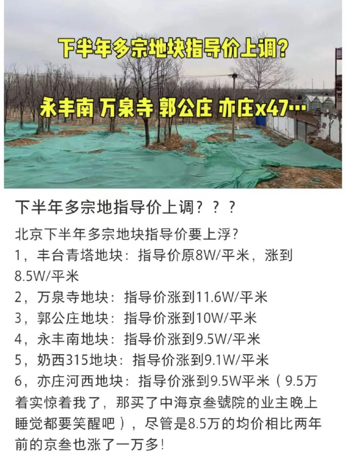 多宗地指导价全面上涨?四季青12万亦庄7.7万,涨个毛线!|地块|开发商_新浪新闻