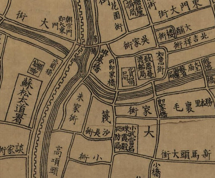 图8  1884年《上海县城厢租界全图》中标注的“珠霞殿”