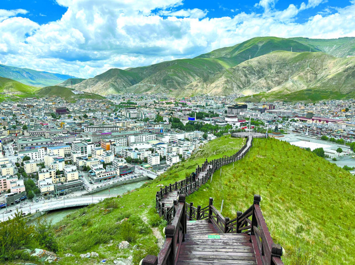 当代山上，蓝天白云下一片生机盎然。（摄于2022年6月19日）