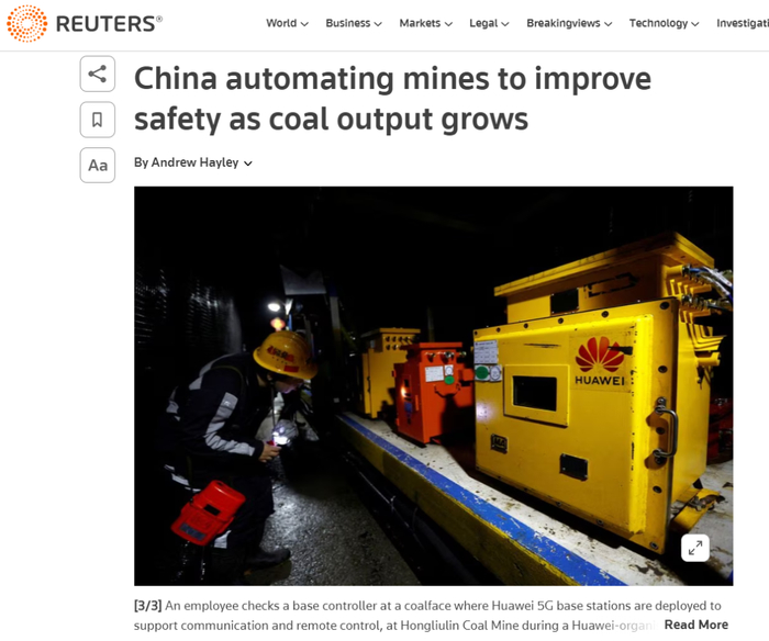 路透社《随着煤炭产量增长，中国矿山推进自动化以提高安全性》