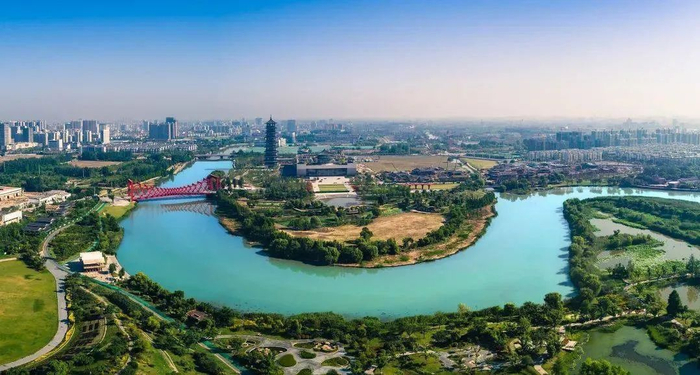 ▲扬州古运河景区鸟瞰。（图片来源：视觉中国）