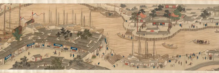 ▲现收藏于国家博物馆的《潞河督运图》反映了清乾隆时期潞河督运盛况，同时也反映出通州潞河沿岸商业繁荣景象。