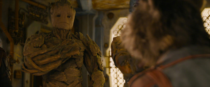 终于，格鲁特的话，我们也能听懂了。（图/《银河护卫队3》）