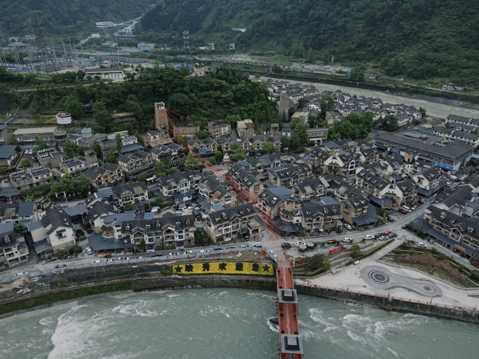▲2023年5月9日，航拍重建后的四川省阿坝藏族羌族自治州汶川县映秀镇。