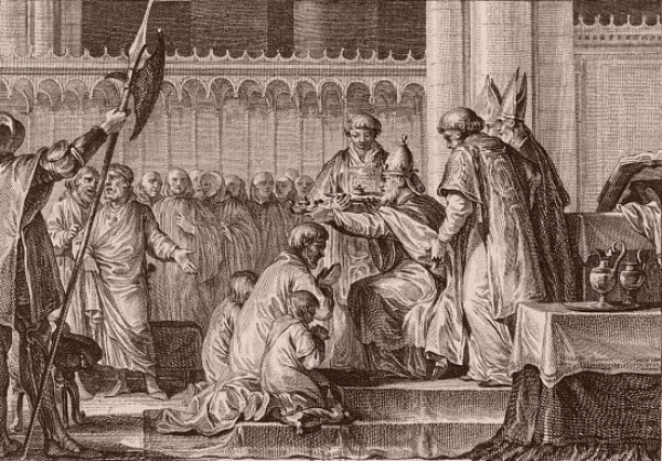 丕平三世接受罗马教皇的加冕仪式