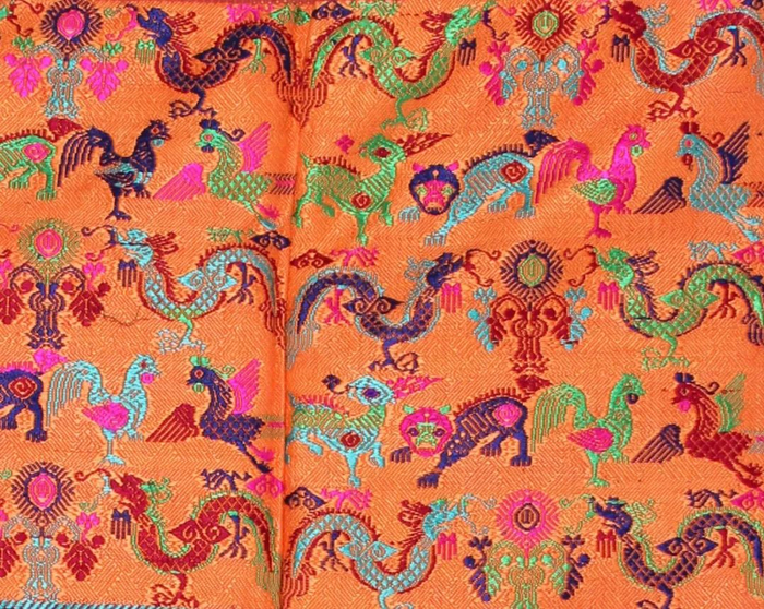 ▲壮族龙凤狮鹿纹织锦纹样。