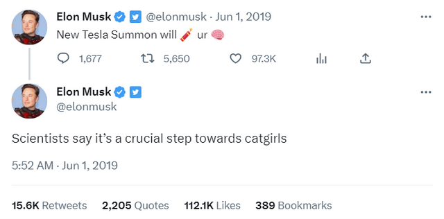 马斯克发布的推文截图