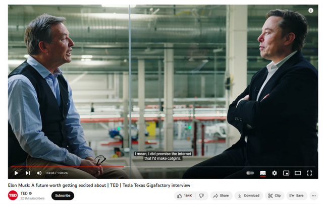 TED发布的与马斯克对谈的视频截图