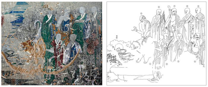 〔图三〕 悬空寺万佛洞西柱内侧面左侧壁画 （局部） 谷东方摄、齐庆媛绘