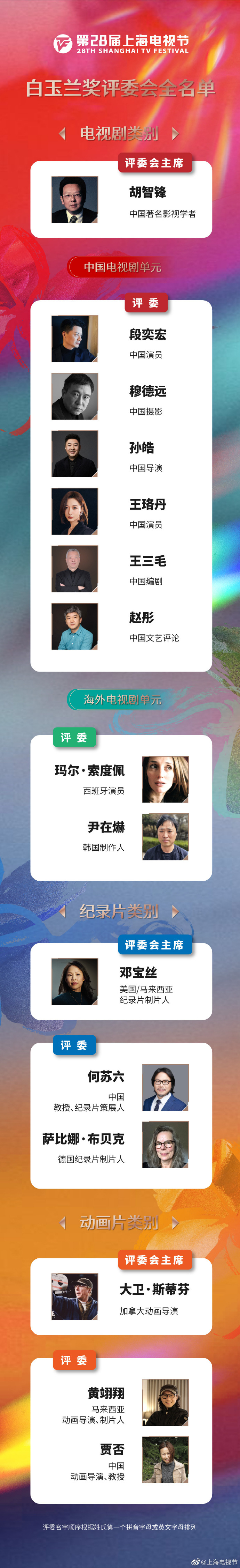 第二十八届上海电视节白玉兰奖评委会全名单
