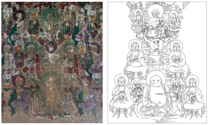 〔图七〕 悬空寺万佛洞西柱内侧面壁画千佛 （局部） 谷东方摄、齐庆媛绘