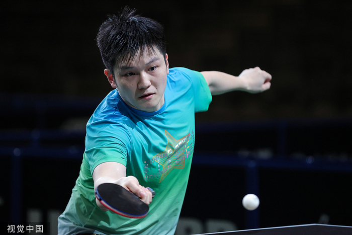 樊振东在训练中。