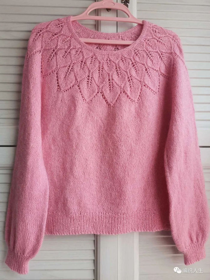 百搭好看的女士叶子花套头毛衣(有编织图解)