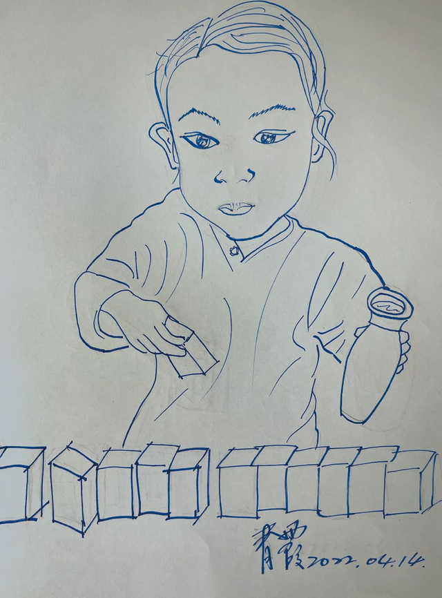 画孙女(林青霞绘)小孙女爱上了麻将,常常一缺三找脚,我是一定陪打的